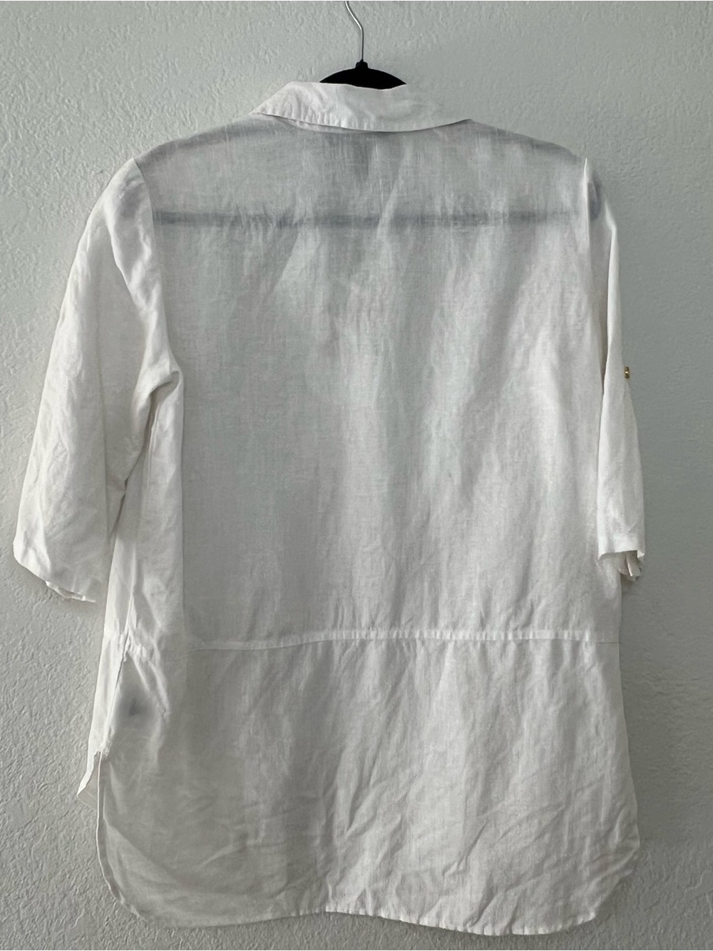 Ellen Tracy White 100 Linen Lace Up V Neck Collared Blouse Top Womens Size Small - Picture 3 of 11
